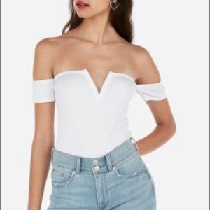 white XS off the shoulder thong bodysuit